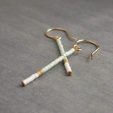 Gold Mint Earrings, very thin 14K gold fill earring, beaded color block earring, gold stick earring, minimalist earring, tiny bead earring - Constant Baubling