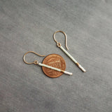 Gold Mint Earrings, very thin 14K gold fill earring, beaded color block earring, gold stick earring, minimalist earring, tiny bead earring - Constant Baubling