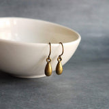Antique Brass Drop Earrings, small drop earrings, simple teardrop earring, little bronze drop earring, rustic dangle earring, dainty earring - Constant Baubling
