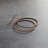 Copper Hoop Earrings, antique copper circle earring, oxidized copper earring, thin copper ring, delicate copper earring, large lightweight - Constant Baubling