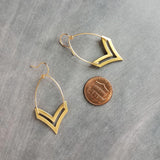 Gold Arrow Earrings, chevron earring, gold chevron, arrow dangle, chevron dangle earring, brass spear earring, 2" earring gold spear earring - Constant Baubling