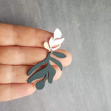 Burnt Orange Earrings, matte orange leaf earring, tropical leaf earring, monstera leaf, tropical earring, beach earring, large lightweight - Constant Baubling