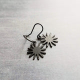 Small Matte Black Earrings, little black earrings, black sun earring, sunshine earring, black gear earring, black industrial earring, spikes - Constant Baubling