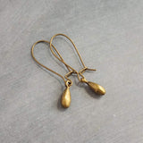 Bronze Drop Earrings, small drop earring, brass teardrop earring, simple teardrop earring, little brass drop earring, latching kidney hook - Constant Baubling