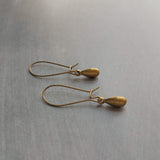 Bronze Drop Earrings, small drop earring, brass teardrop earring, simple teardrop earring, little brass drop earring, latching kidney hook - Constant Baubling