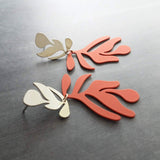 Burnt Orange Earrings, matte orange leaf earring, tropical leaf earring, monstera leaf, tropical earring, beach earring, large lightweight - Constant Baubling