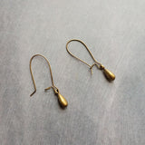 Bronze Drop Earrings, small drop earring, brass teardrop earring, simple teardrop earring, little brass drop earring, latching kidney hook - Constant Baubling