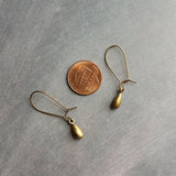 Bronze Drop Earrings, small drop earring, brass teardrop earring, simple teardrop earring, little brass drop earring, latching kidney hook - Constant Baubling