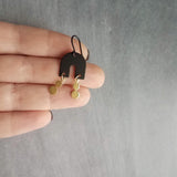 Gold Matte Black Earrings, black arch earring, semicircle shape, u-shape earring, black dangle earring, small dangles, brass drops, matt - Constant Baubling
