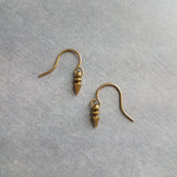 Tiny Spear Earrings, antique brass earring, old gold earring, small dangle earring, small bullet earring, bronze earring, mini spike earring - Constant Baubling