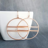 Large Rose Gold Circle Earrings, 2.25 inch hoop earring, big open circle, double lines circle, large lightweight earring, big round earring - Constant Baubling