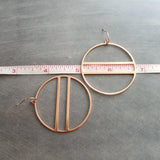 Large Rose Gold Circle Earrings, 2.25 inch hoop earring, big open circle, double lines circle, large lightweight earring, big round earring - Constant Baubling