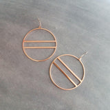 Large Rose Gold Circle Earrings, 2.25 inch hoop earring, big open circle, double lines circle, large lightweight earring, big round earring - Constant Baubling