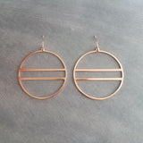 Large Rose Gold Circle Earrings, 2.25 inch hoop earring, big open circle, double lines circle, large lightweight earring, big round earring - Constant Baubling