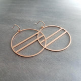 Large Rose Gold Circle Earrings, 2.25 inch hoop earring, big open circle, double lines circle, large lightweight earring, big round earring - Constant Baubling