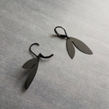 Matte Black Earrings, double leaf earring, black leaves, lever back earring, leverback, helicopter seed earring, asymmetrical earring, flat - Constant Baubling