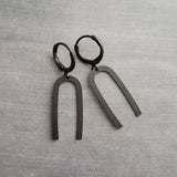 Matte Black Arch Earrings, U shape earring, black earring, lever back earring, black huggie hoop, black rainbow dangle, simple black earring - Constant Baubling