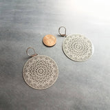 Silver Dreamcatcher Earrings, spiderweb earring, hypoallergenic stainless steel, dream catcher earring, large round silver filigree earrings - Constant Baubling