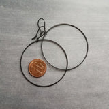 Matte Black Circle Earrings, matte black earring, matte black hoop, thin black hoop, large black circle, skinny black hoop, round matt black - Constant Baubling