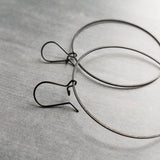 Matte Black Circle Earrings, matte black earring, matte black hoop, thin black hoop, large black circle, skinny black hoop, round matt black - Constant Baubling
