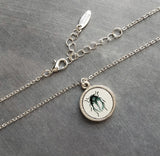 Silver Beetle Necklace, wood pendant, adjustable chain, blue black beetle, insect necklace, bug necklace, entomologist gift, round silver - Constant Baubling