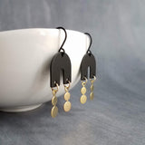 Gold Matte Black Earrings, black arch earring, semicircle shape, u-shape earring, black dangle earring, small dangles, brass drops, matt - Constant Baubling