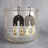 Gold Matte Black Earrings, black arch earring, semicircle shape, u-shape earring, black dangle earring, small dangles, brass drops, matt - Constant Baubling