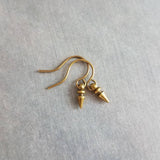 Tiny Spear Earrings, antique brass earring, old gold earring, small dangle earring, small bullet earring, bronze earring, mini spike earring - Constant Baubling