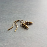 Tiny Spear Earrings, antique brass earring, old gold earring, small dangle earring, small bullet earring, bronze earring, mini spike earring - Constant Baubling
