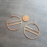 Large Rose Gold Circle Earrings, 2.25 inch hoop earring, big open circle, double lines circle, large lightweight earring, big round earring - Constant Baubling