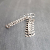 Long Flexible Earrings, silver dangle earring, modern silver earring, chevron earring, fish bone earring, spine vertebrae, feather earring - Constant Baubling