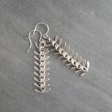 Long Flexible Earrings, silver dangle earring, modern silver earring, chevron earring, fish bone earring, spine vertebrae, feather earring - Constant Baubling