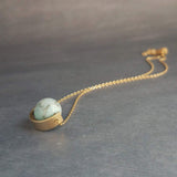 Gold Stone Necklace, eclipse necklace, turquoise blue stone, light blue stone pendant, howlite necklace, gold semicircle, modern half circle - Constant Baubling