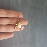 Gold Beetle Earrings, large beetle earring, gold insect earring, big bug earring, insect jewelry, gold bug dangle, latching kidney ear hook - Constant Baubling