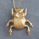 Gold Beetle Earrings, large beetle earring, gold insect earring, big bug earring, insect jewelry, gold bug dangle, latching kidney ear hook - Constant Baubling