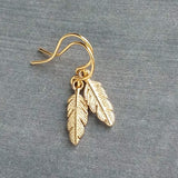 Tiny Gold Feather Earrings, small feather earring, tiny feather earring, gold feather charm, little feather dangle, simple gold feather - Constant Baubling