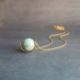 Gold Stone Necklace, eclipse necklace, turquoise blue stone, light blue stone pendant, howlite necklace, gold semicircle, modern half circle - Constant Baubling