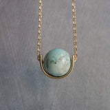 Gold Stone Necklace, eclipse necklace, turquoise blue stone, light blue stone pendant, howlite necklace, gold semicircle, modern half circle - Constant Baubling