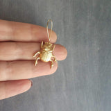 Gold Beetle Earrings, large beetle earring, gold insect earring, big bug earring, insect jewelry, gold bug dangle, latching kidney ear hook - Constant Baubling
