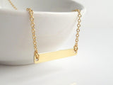 Gold Bar Necklace, gold rectangle necklace, flat gold bar pendant, modern necklace, simple gold necklace, plain bar thin delicate gold chain - Constant Baubling