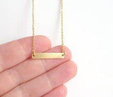 Gold Bar Necklace, gold rectangle necklace, flat gold bar pendant, modern necklace, simple gold necklace, plain bar thin delicate gold chain - Constant Baubling