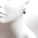 Copper Disk Earrings, round copper dangle earring, antique copper earring, small flat disk earring, lightweight copper earring, aged copper - Constant Baubling