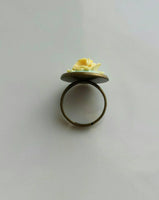 Pink Rose Ring, pastel pink ring, flower ring, large flower ring, statement ring, bronze rose ring, antique brass band, 3D rose ring, garden - Constant Baubling