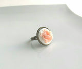 Pink Rose Ring, pastel pink ring, flower ring, large flower ring, statement ring, bronze rose ring, antique brass band, 3D rose ring, garden - Constant Baubling