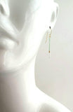 Gold Mint Earrings, very thin 14K gold fill earring, beaded color block earring, gold stick earring, minimalist earring, tiny bead earring - Constant Baubling