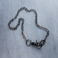 Thick Gunmetal Chain Necklace, double front clasp, silvery gun black metal round O link, chunky necklace, large oval clip, big lobster clasp