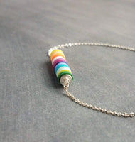 Silver Disk Necklace, colorful necklace, multicolor necklace, clay rainbow necklace, cheerful necklace, round rainbow disc necklace
