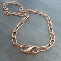 Chunky Rose Gold Necklace, S clasp carabiner clasp, big front clasp, thick rose gold chain, rose gold paperclip oval link chain, add a charm