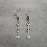 Hypoallergenic Silver Long Dangle Earrings, stainless steel tribal earring, silver tribal earring, Egyptian earring, hypoallergenic jewelry, silver stick dangle, long thin dangle earrings
