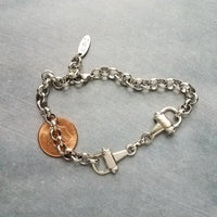 Silver Snaffle Bit Horse Bracelet, chunky antique silver chain, equestrian bracelet, silver horse bracelet, snaffle bracelet, D ring, thick